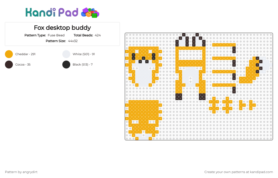 Fox desktop buddy - Fuse Bead Pattern by angrydirt on Kandi Pad - 3d, animal, cute, fox, kawaii, orange