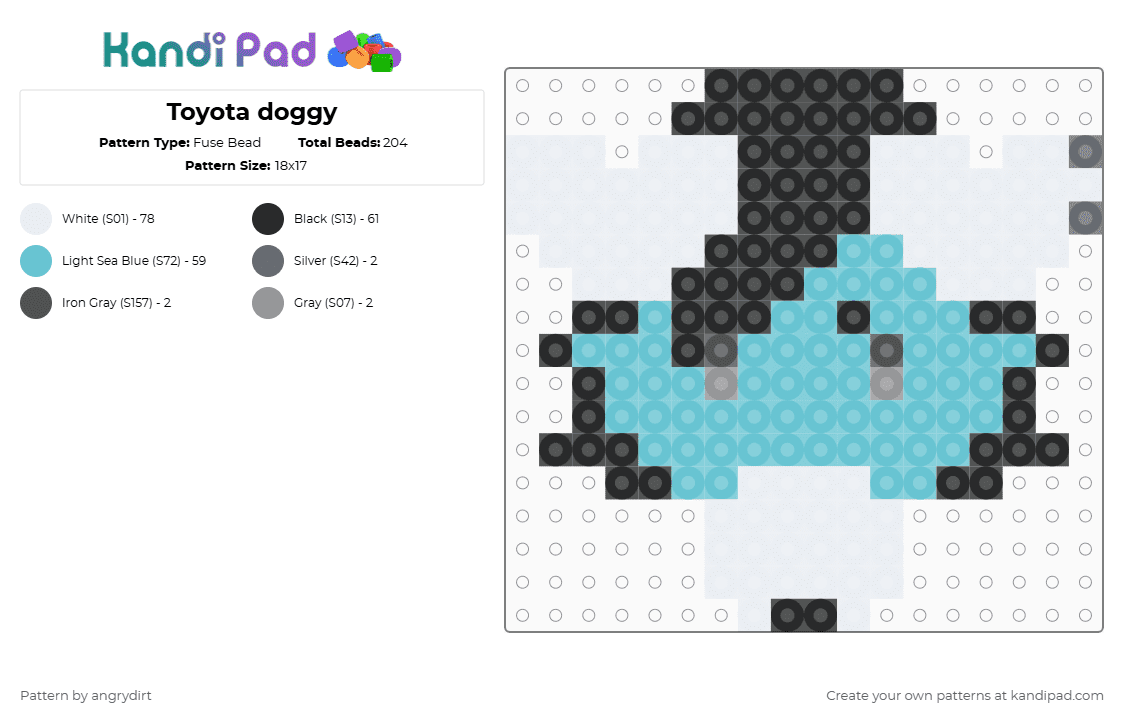Toyota doggy - Fuse Bead Pattern by angrydirt on Kandi Pad - white,light blue,animal,dog,furry