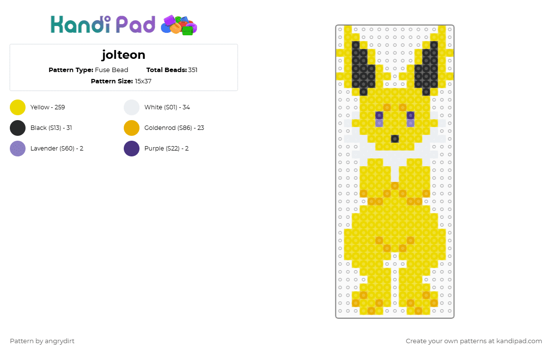 jolteon - Fuse Bead Pattern by angrydirt on Kandi Pad - yellow,jolteon,pokemon,anime