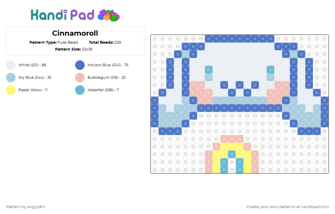 Cinnamoroll - Fuse Bead Pattern by angrydirt on Kandi Pad - blue,light blue,cinnamoroll,rainbow,cute