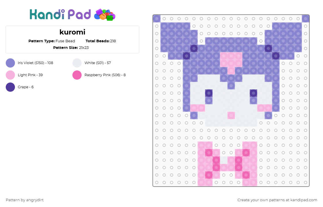 kuromi - Fuse Bead Pattern by angrydirt on Kandi Pad - blue,kuromi,bow,cute,kawaii,sanrio