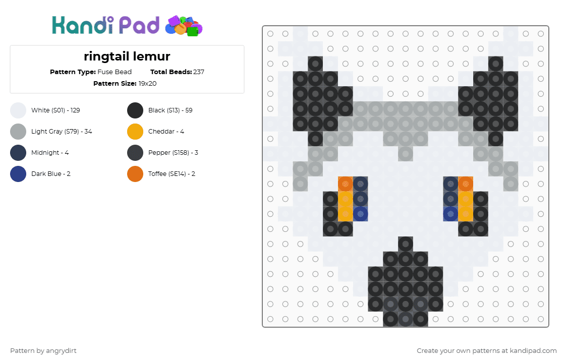ringtail lemur - Fuse Bead Pattern by angrydirt on Kandi Pad - white,gray,animal,ringtail lemur,lemur