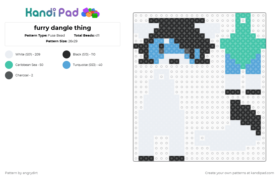 furry dangle thing - Fuse Bead Pattern by angrydirt on Kandi Pad - white,light blue,teal