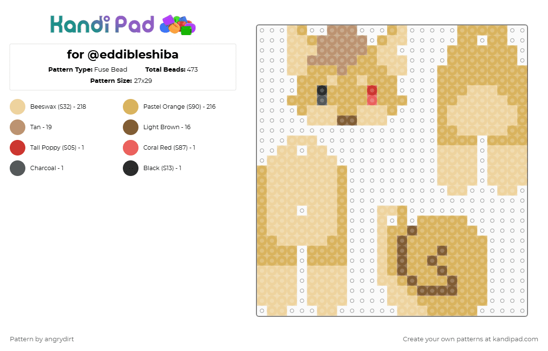 for @eddibleshiba - Fuse Bead Pattern by angrydirt on Kandi Pad - orange,beige,furry,shiba,dangle