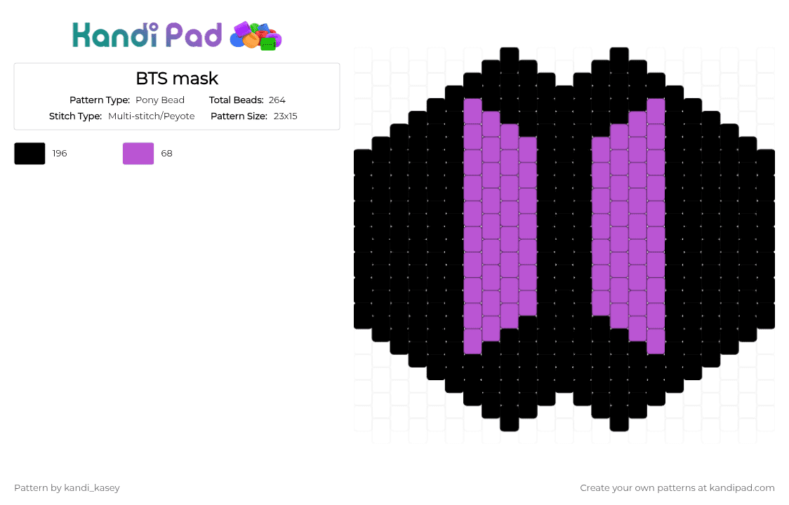 BTS mask - Pony Bead Pattern by kandi_kasey on Kandi Pad - black