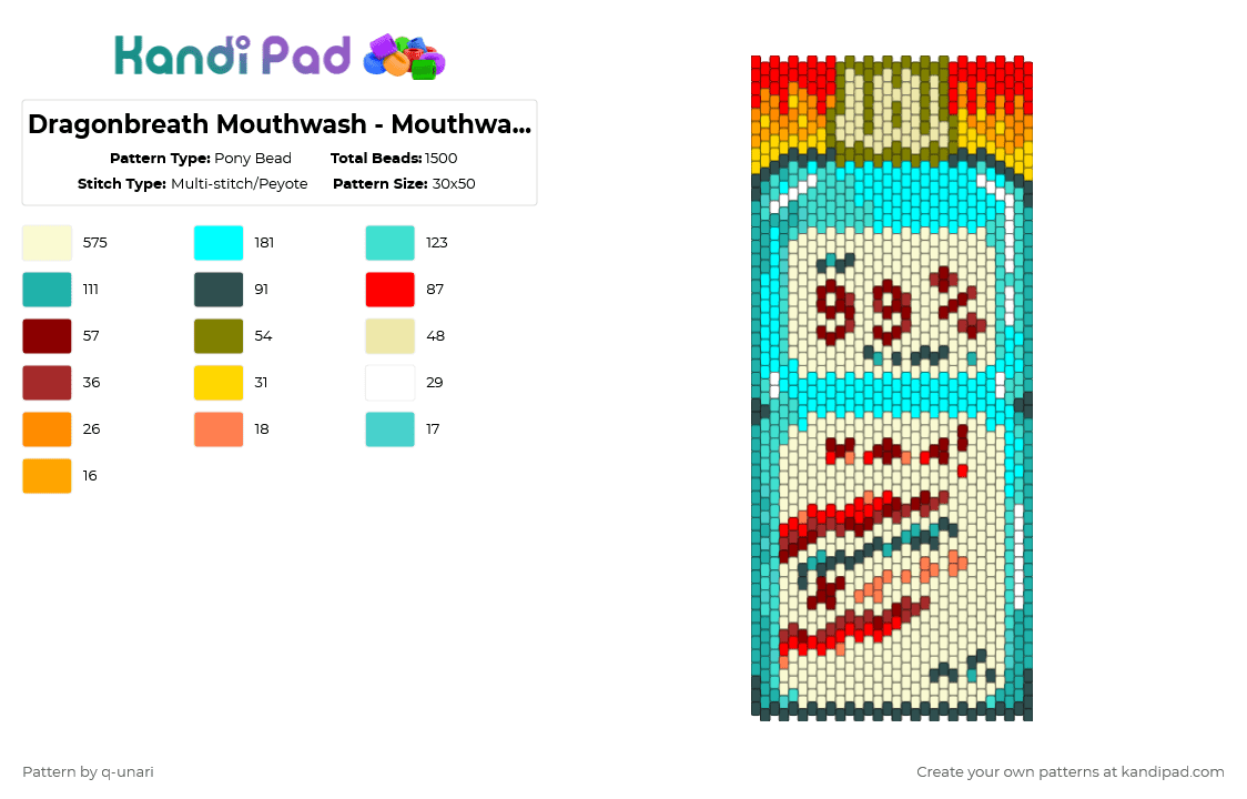 Dragonbreath Mouthwash - Mouthwashing - Pony Bead Pattern by q-unari on Kandi Pad - white,red,light blue,mouthwashing,mouthwashing game,horror