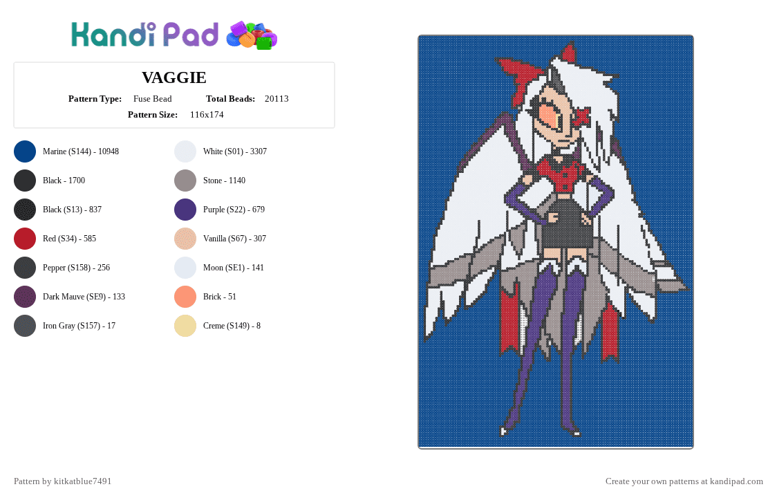 VAGGIE - Fuse Bead Pattern by kitkatblue7491 on Kandi Pad - blue