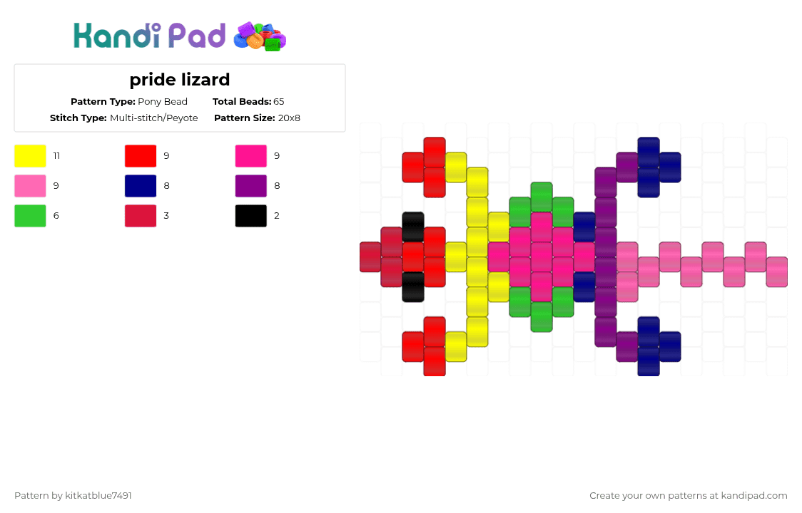 pride lizard - Pony Bead Pattern by kitkatblue7491 on Kandi Pad - red,pink