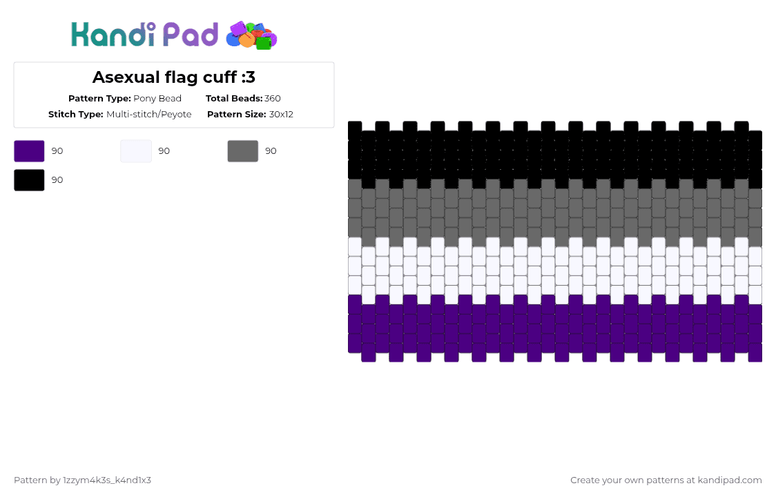 Asexual flag cuff :3 - Pony Bead Pattern by 1zzym4k3s_k4nd1x3 on Kandi Pad - purple,gray