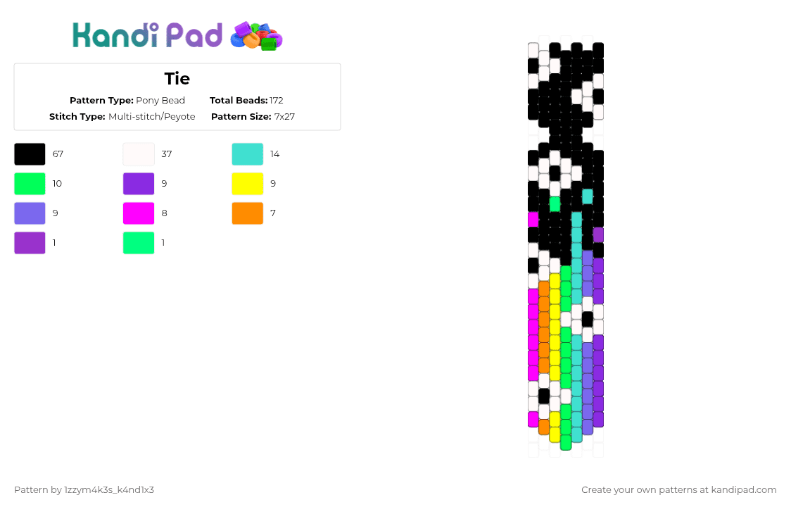 Tie - Pony Bead Pattern by 1zzym4k3s_k4nd1x3 on Kandi Pad - yellow,light blue,colorful