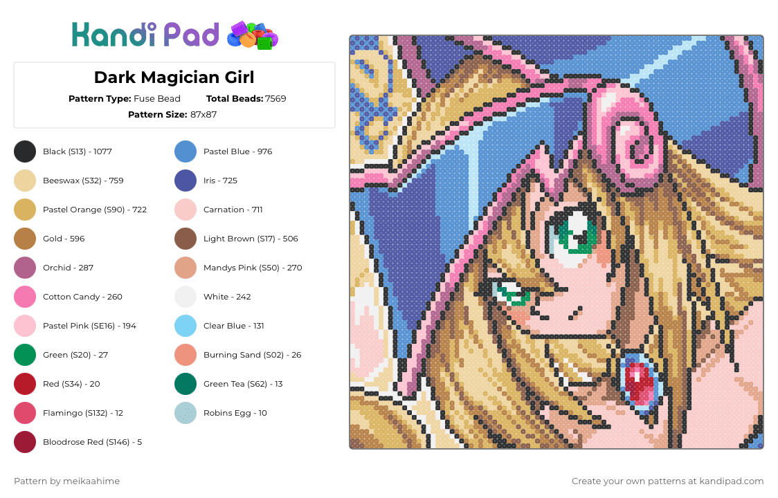 Dark Magician Girl - Fuse Bead Pattern by meikaahime on Kandi Pad - purple,tan,beige,orange,colorful,yugioh,dark magician girl,duel monsters,dark magician,konami,anime,tgc,video games