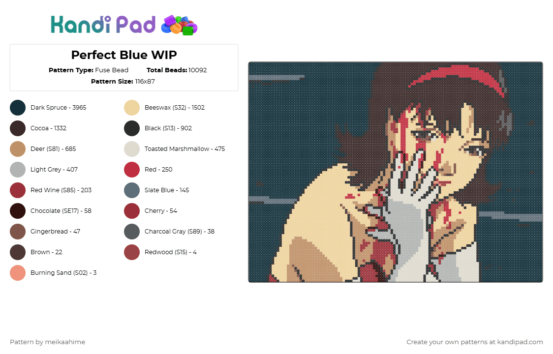 Perfect Blue Rumi / Mima - Fuse Bead Pattern by meikaahime on Kandi Pad - black,brown,beige,perfect blue,satoshi kon,mima kirigoe,rumi hidaka,anime,horror,movie,thriller