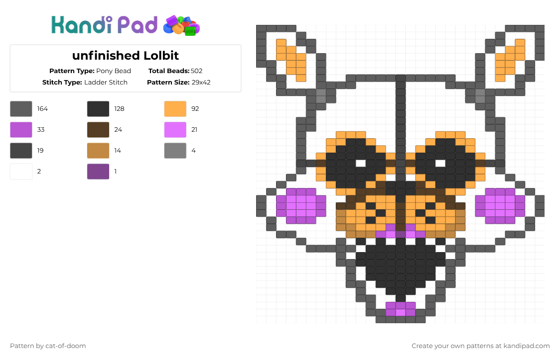 Lolbit (simplified) - Pony Bead Pattern by cat-of-doom on Kandi Pad - gray,orange,fnaf,lolbit,lolbit fnaf,sister location,five nights at freddys,fnaf sl