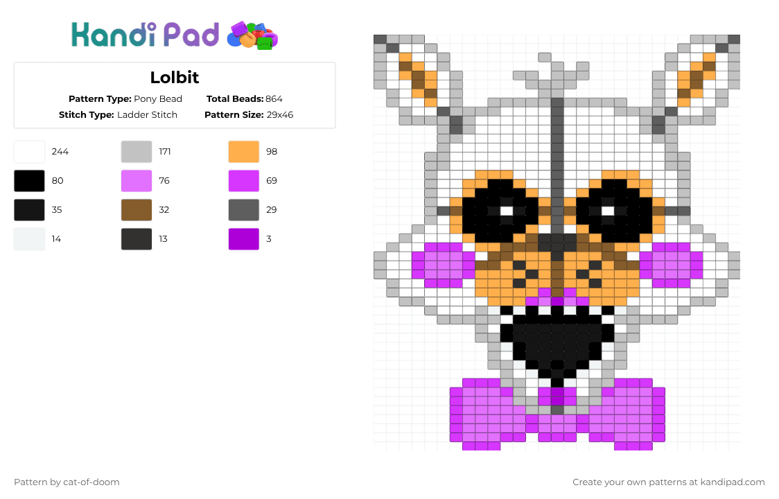 Lolbit - Pony Bead Pattern by cat-of-doom on Kandi Pad - beige,orange,pink,fnaf,lolbit,sister location,fnaf sl,five nights at freddys