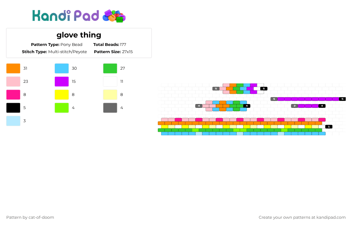 glove thing - Pony Bead Pattern by cat-of-doom on Kandi Pad - orange,pink,green,light blue