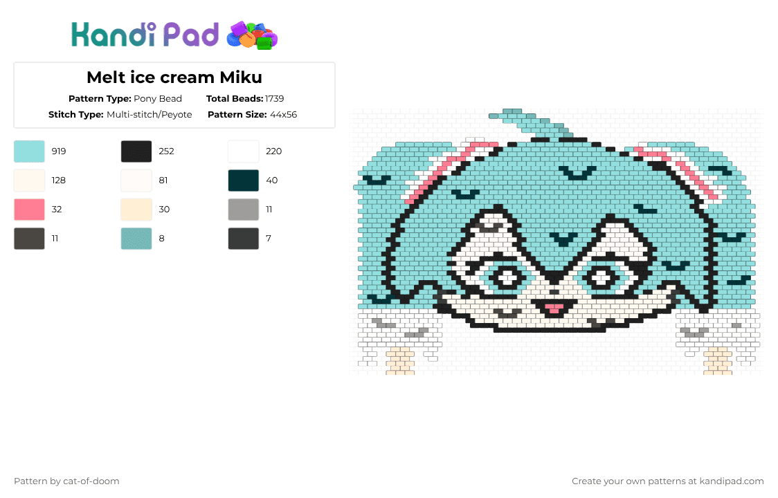 Melt ice cream Miku - Pony Bead Pattern by cat-of-doom on Kandi Pad - light blue,cotdicecream,miku,melt ice cream