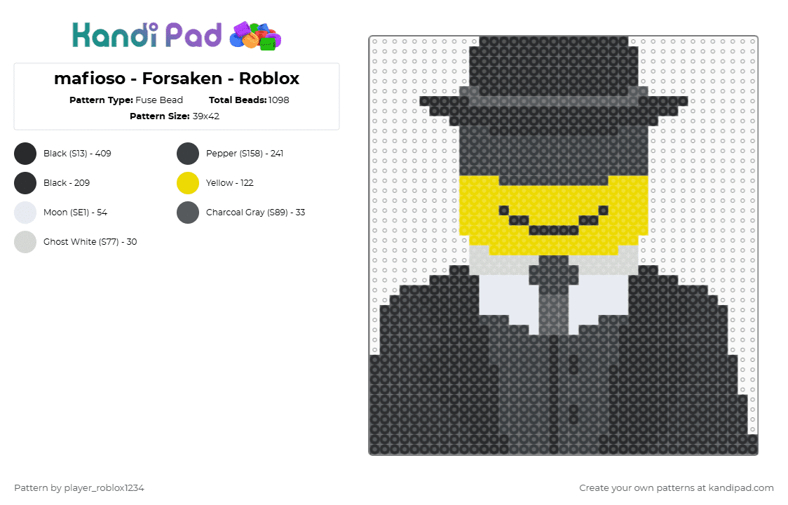 mafioso - Forsaken - Roblox - Fuse Bead Pattern by player_roblox1234 on Kandi Pad - black,yellow