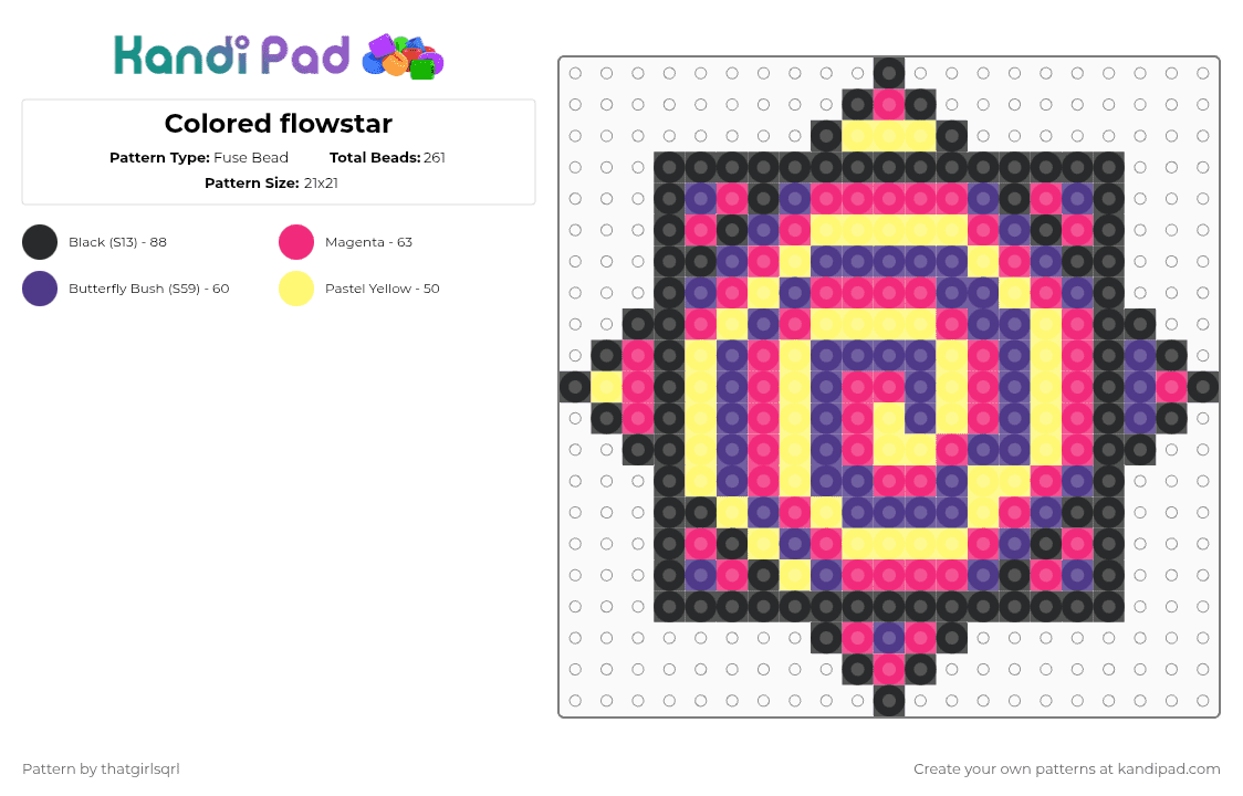 Colored flowstar - Fuse Bead Pattern by thatgirlsqrl on Kandi Pad - pink,purple