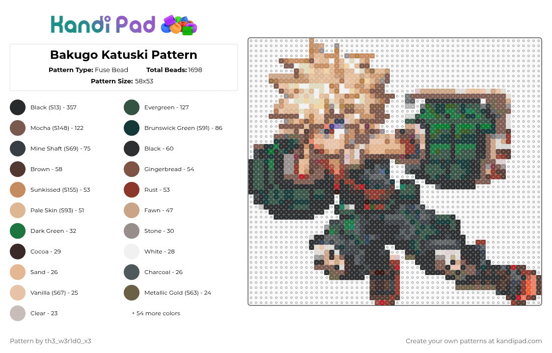 Bakugo Katsuki Pattern - Fuse Bead Pattern by th3_w3r1d0_x3 on Kandi Pad - tan,beige,gray,brown