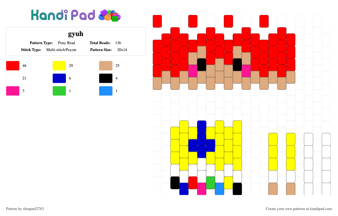 gyuh - Pony Bead Pattern by shrapnel2763 on Kandi Pad - red,beige,yellow