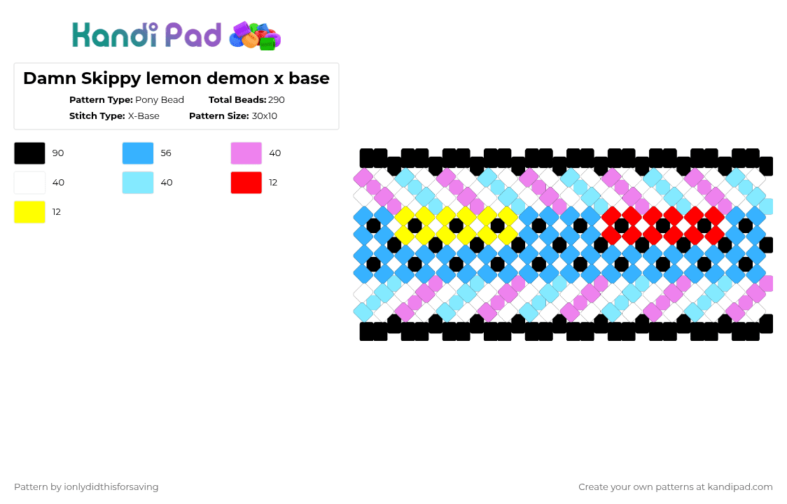 Damn Skippy lemon demon x base - Pony Bead Pattern by shrapnel2763 on Kandi Pad - light blue,pink,lemon demon,lemondemon,music,album,damn skippy,damnskippy