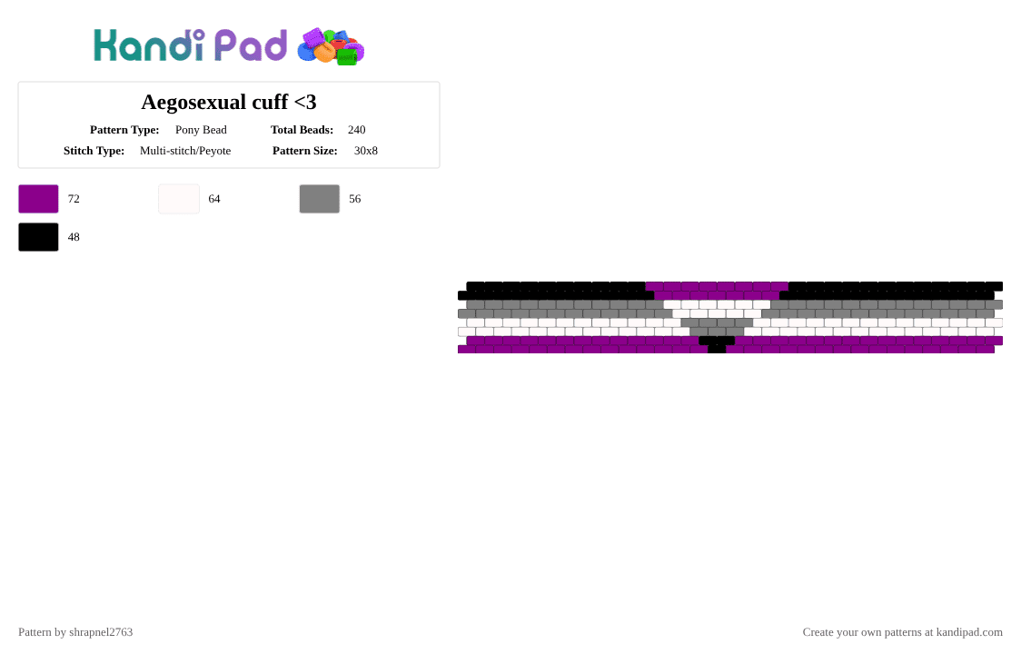 Aegosexual cuff - Pony Bead Pattern by shrapnel2763 on Kandi Pad - pink,gray,pride,aego,aegosexual,asexual,ace