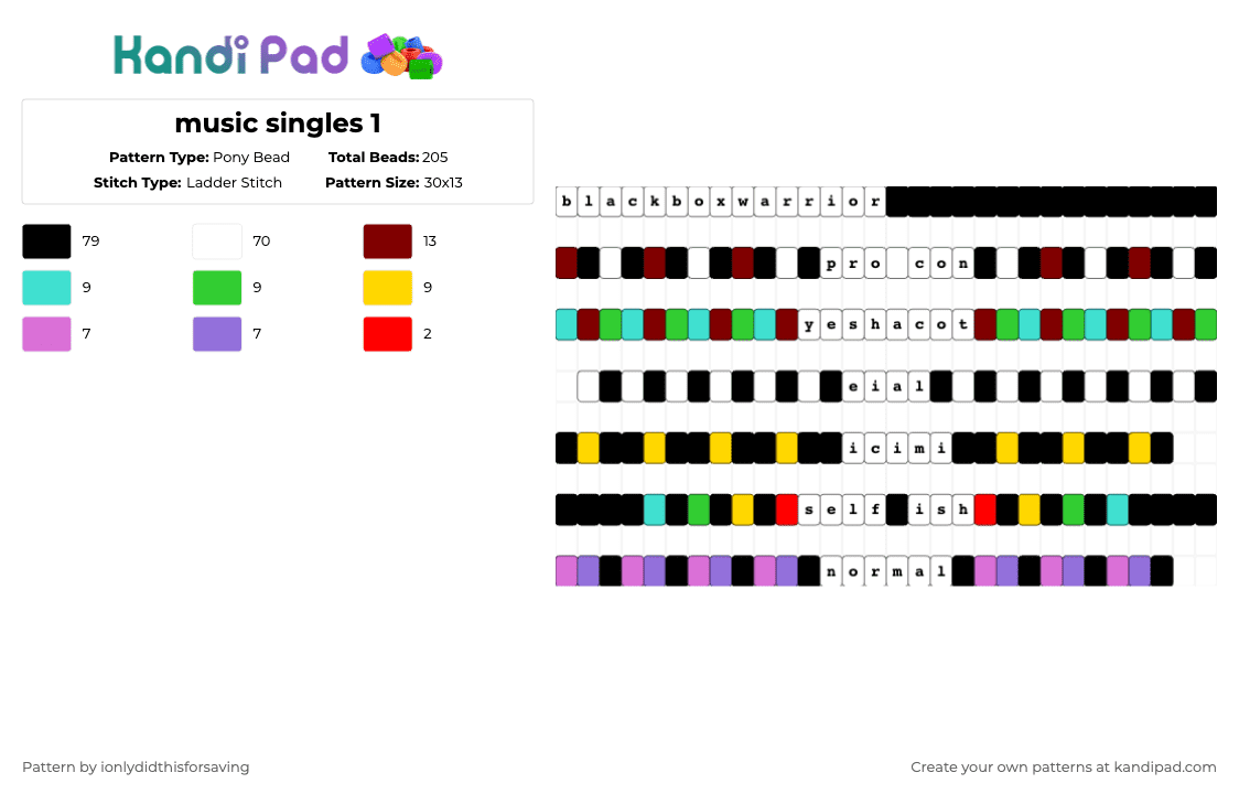 music singles 1 - Pony Bead Pattern by shrapnel2763 on Kandi Pad - white,brown,green,colorful,will wood,willwood,lemon demon,lemondemon,music,single,singles