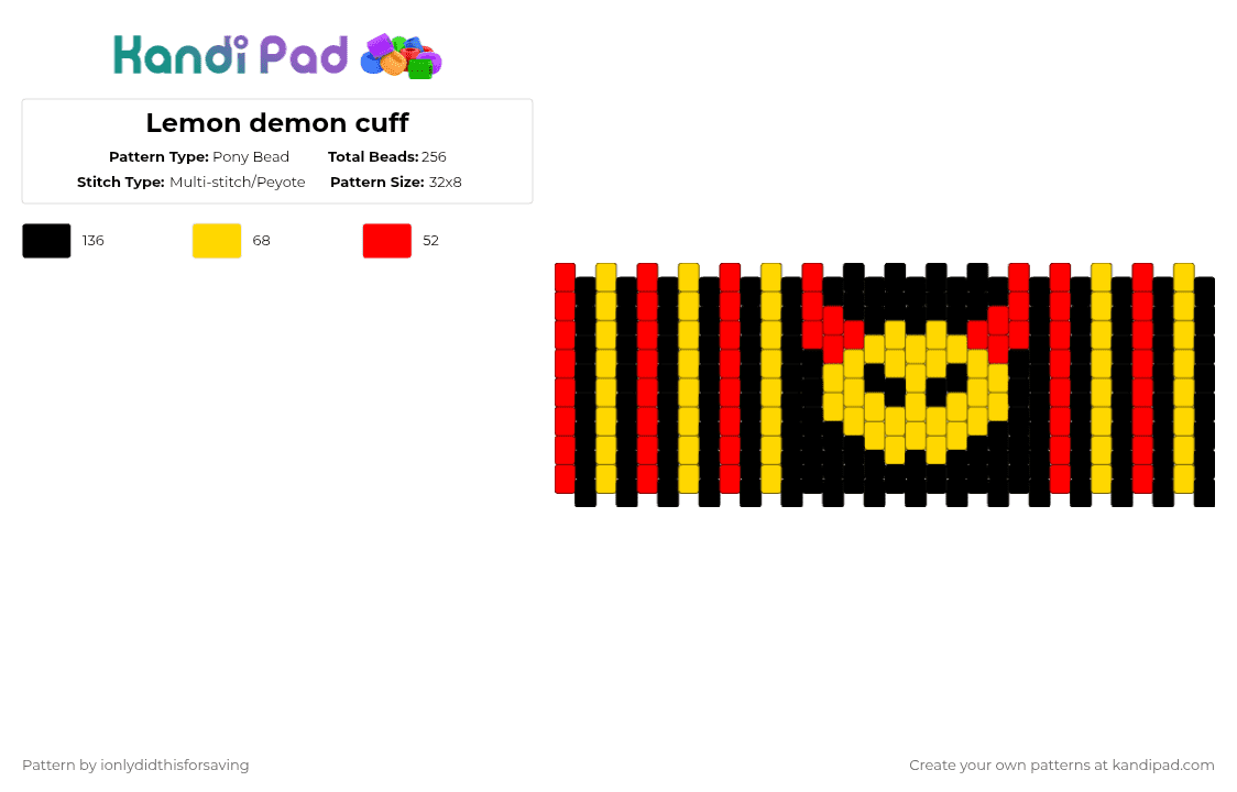 Lemon demon cuff - Pony Bead Pattern by shrapnel2763 on Kandi Pad - yellow,red,lemon demon,lemondemon,neil cicierega,cuff