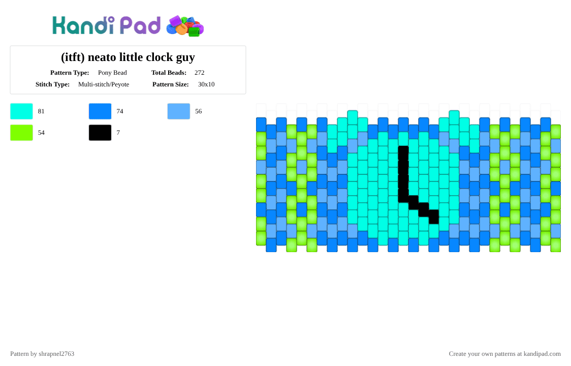 (itft) neato little clock guy - Pony Bead Pattern by shrapnel2763 on Kandi Pad - light blue,itft,its time for the,osc,object show,clock