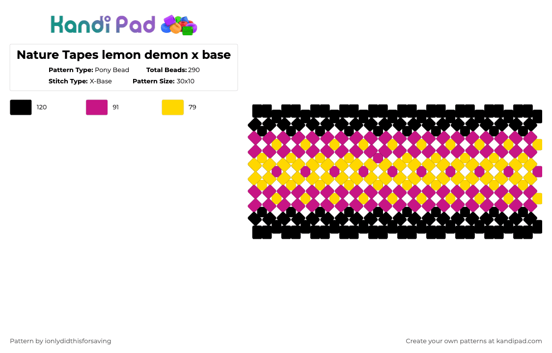 Nature Tapes lemon demon x base - Pony Bead Pattern by shrapnel2763 on Kandi Pad - yellow,pink,nature tapes,naturetapes,lemon demon,lemondemon,music,album
