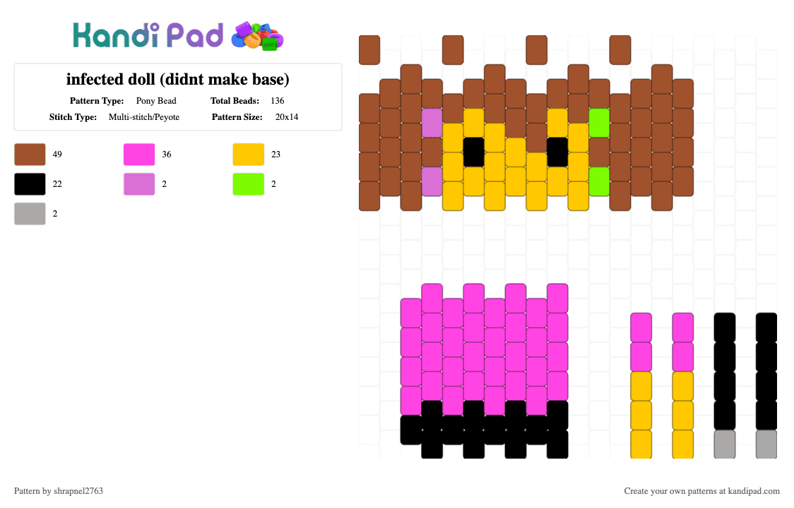 infected doll (didnt make base) - Pony Bead Pattern by shrapnel2763 on Kandi Pad - red,pink,yellow,regretevator,infected,kasper,infectedregretevator