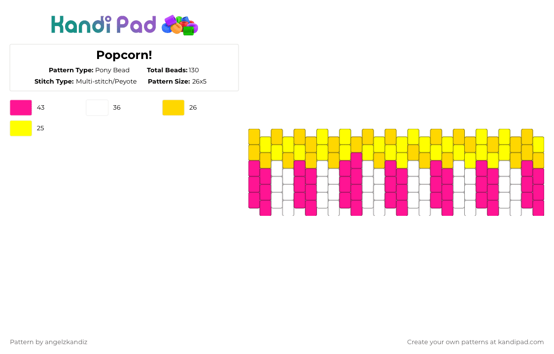 Popcorn! - Pony Bead Pattern by angelzkandiz on Kandi Pad - yellow,pink