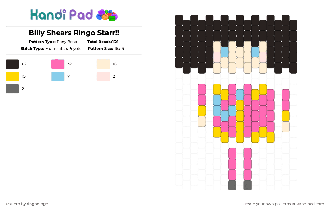 Billy Shears Ringo Starr!! (remix) - Pony Bead Pattern by ringodingo on Kandi Pad - beige, black, cute, doll, drum, music, pink, ringo, the beatles, yellow