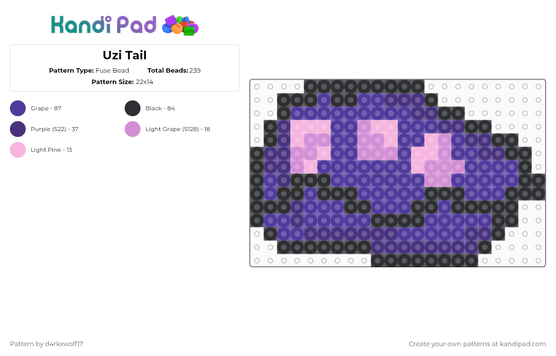 Uzi Tail - Fuse Bead Pattern by d4rkxwolf17 on Kandi Pad - purple