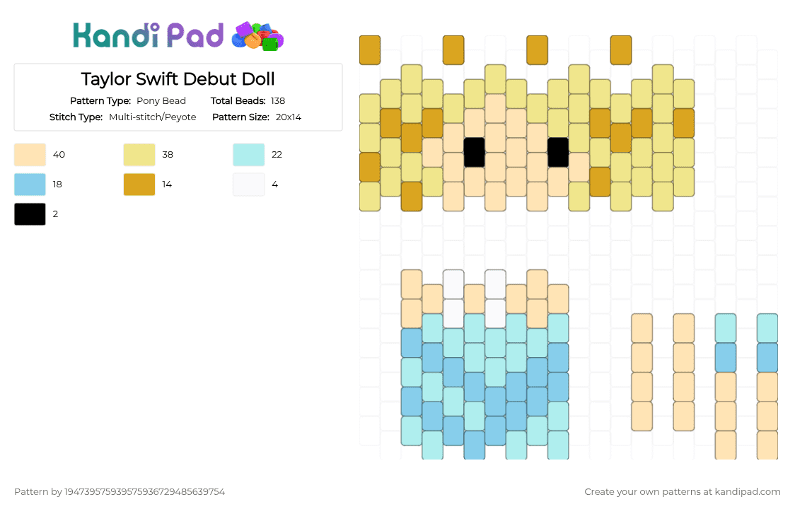 Taylor Swift Debut Doll - Pony Bead Pattern by 194739575939575936729485639754 on Kandi Pad - beige, light blue, yellow