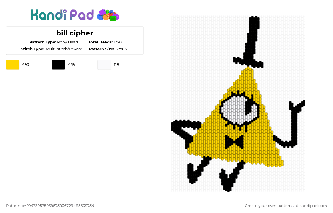 bill cipher - Pony Bead Pattern by 194739575939575936729485639754 on Kandi Pad - yellow
