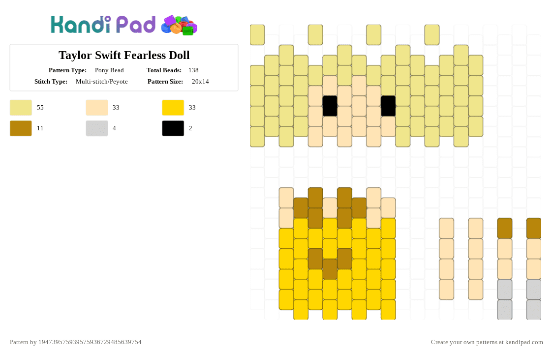 Taylor Swift Fearless Doll - Pony Bead Pattern by 194739575939575936729485639754 on Kandi Pad - yellow