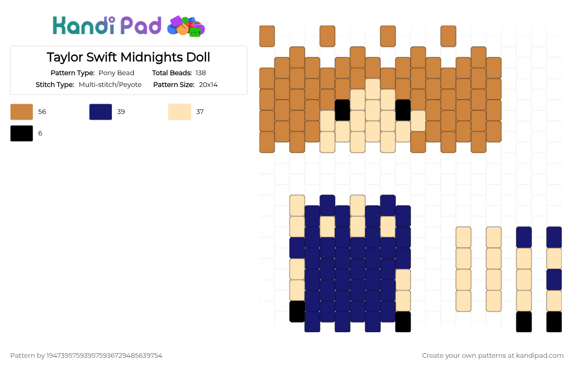 Taylor Swift Midnights Doll - Pony Bead Pattern by 194739575939575936729485639754 on Kandi Pad - orange
