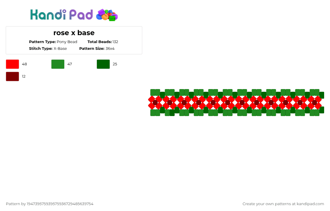 Rose X Pattern Rose x base Pony Bead Pattern - Kandi Pad | Kandi Patterns, Fuse Bead ...