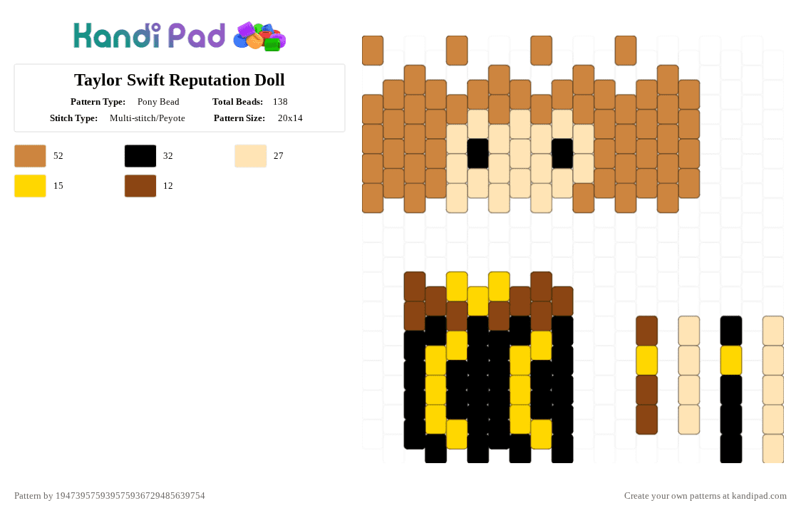 Taylor Swift Reputation Doll - Pony Bead Pattern by 194739575939575936729485639754 on Kandi Pad - beige, orange