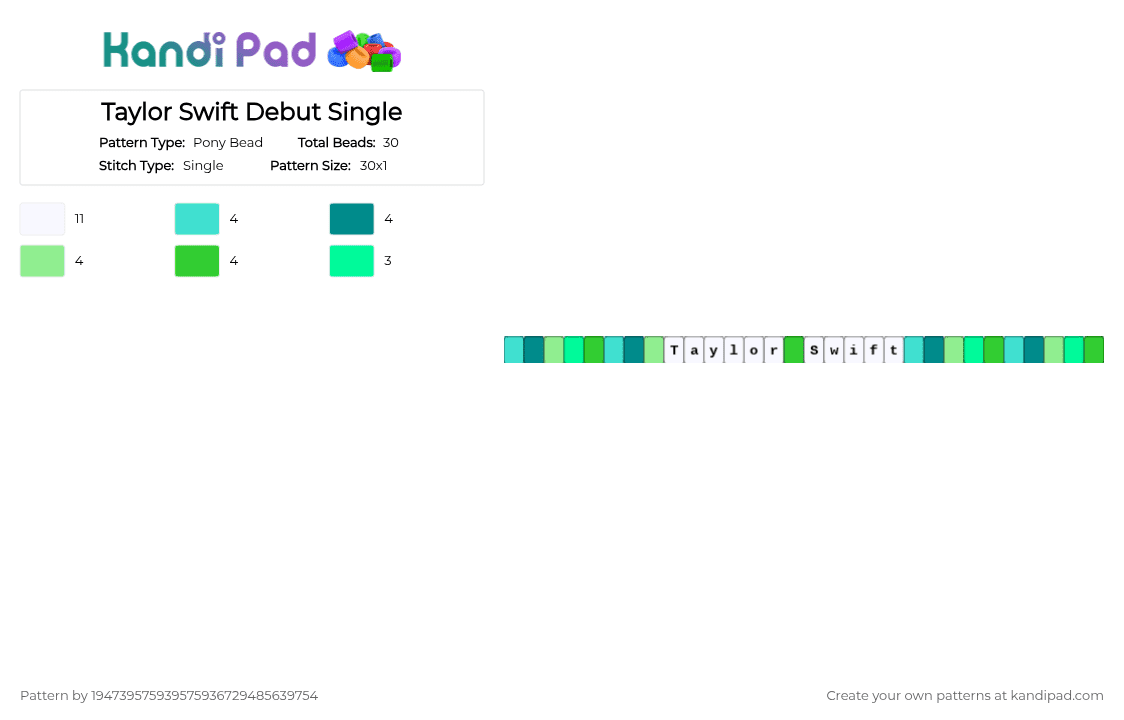 Taylor Swift Debut Single - Pony Bead Pattern by 194739575939575936729485639754 on Kandi Pad - teal