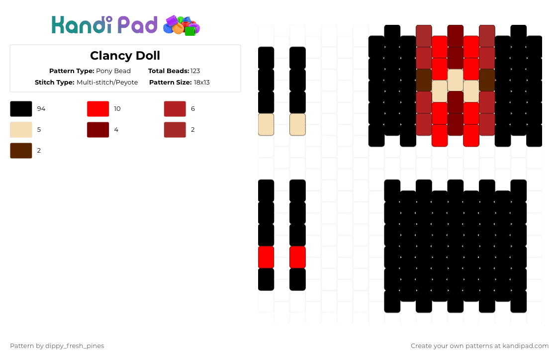 Clancy Doll - Pony Bead Pattern by dippy_fresh_pines on Kandi Pad - black, red