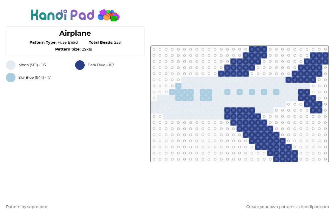 Airplane - Fuse Bead Pattern by supmabro on Kandi Pad - blue