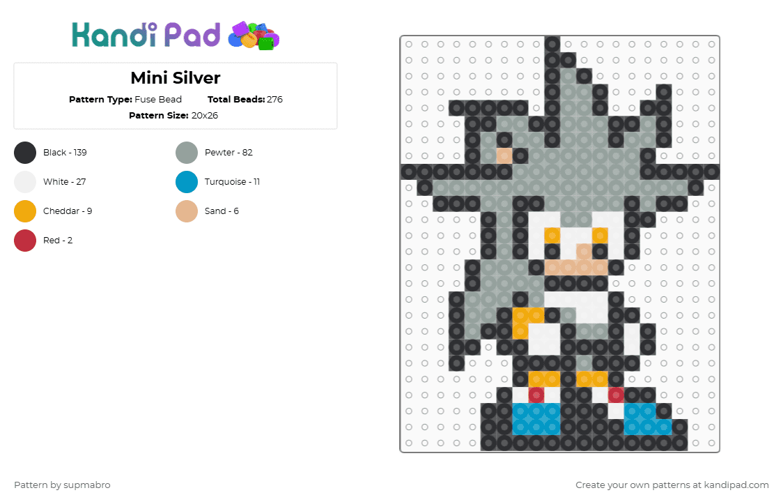 Mini Silver - Fuse Bead Pattern by supmabro on Kandi Pad - black,gray