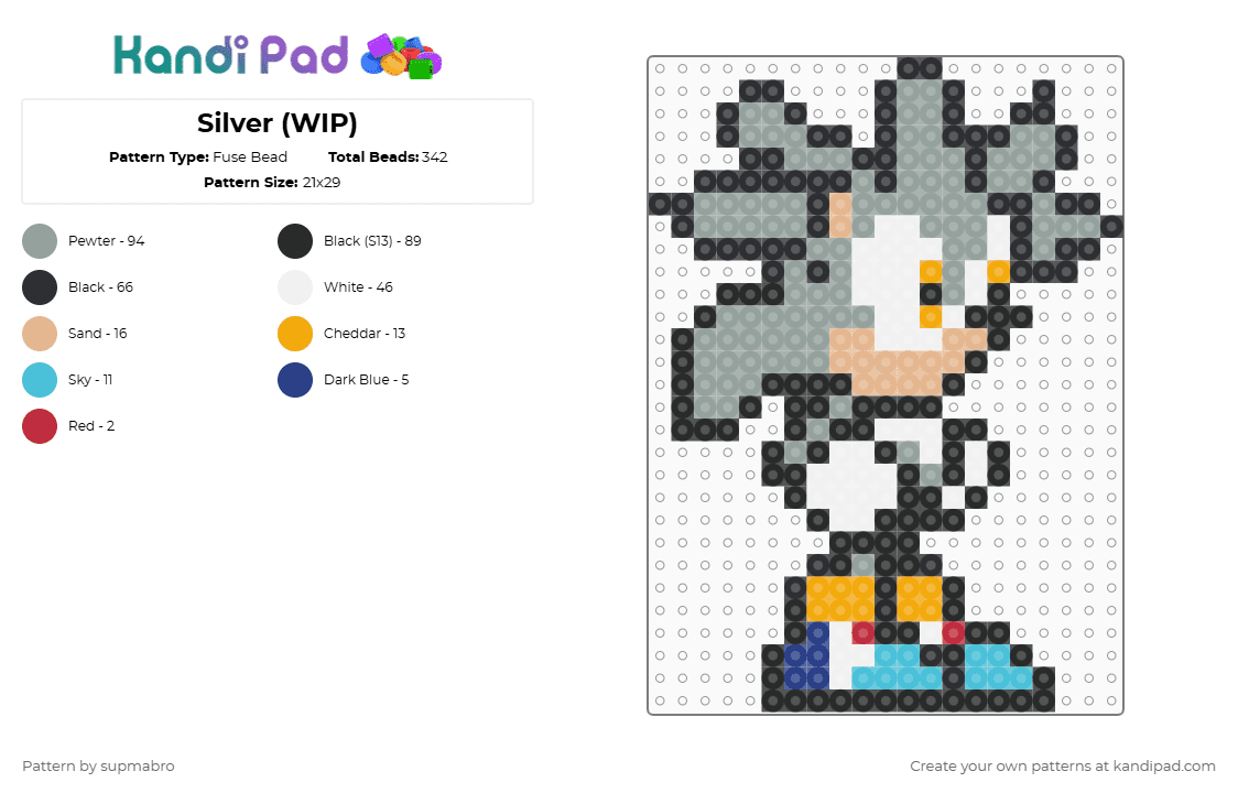 Silver (WIP) - Fuse Bead Pattern by supmabro on Kandi Pad - black,gray
