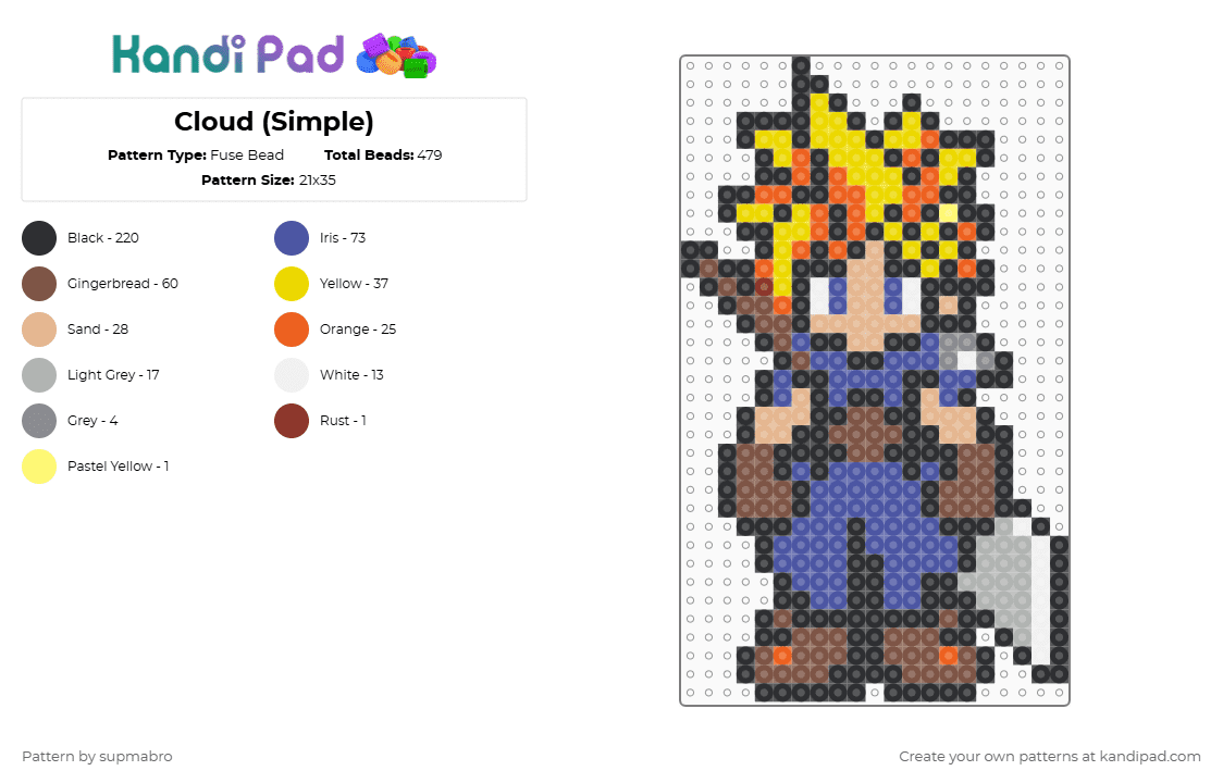 Cloud (Simple) - Fuse Bead Pattern by supmabro on Kandi Pad - black,tan,purple,yellow,colorful