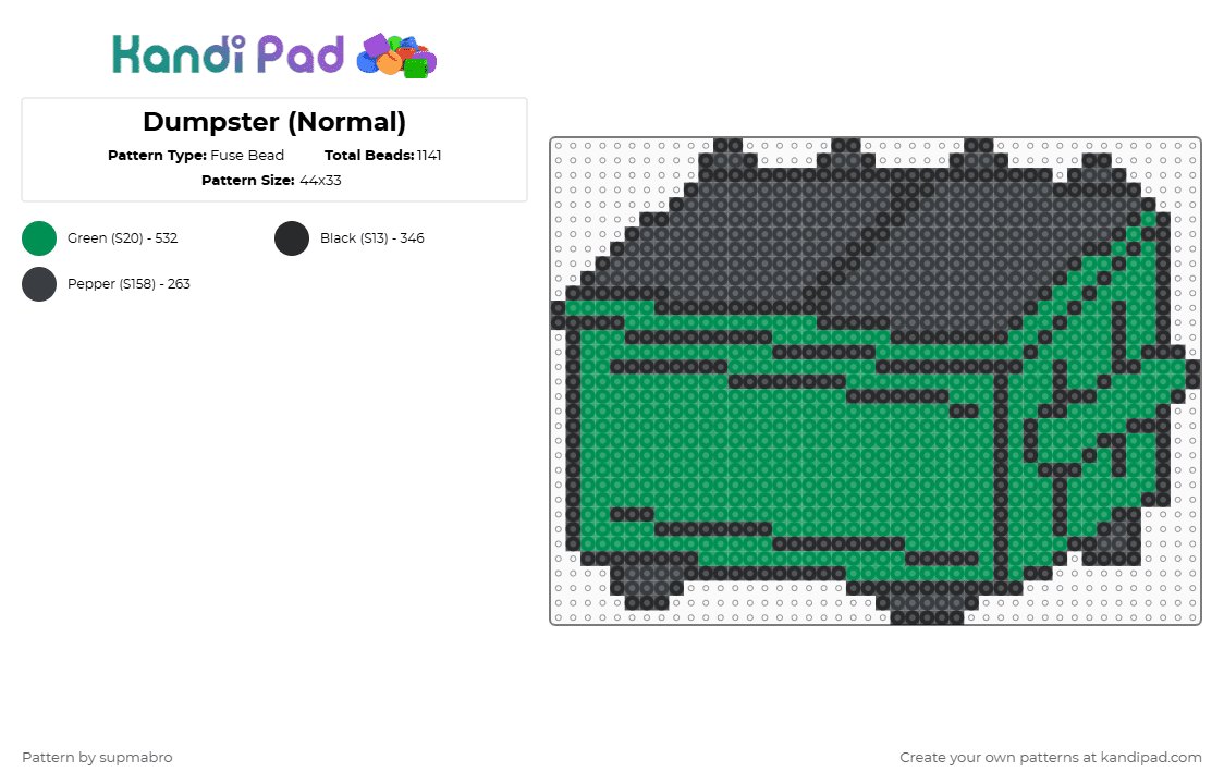 Dumpster (Normal) - Fuse Bead Pattern by supmabro on Kandi Pad - black,green