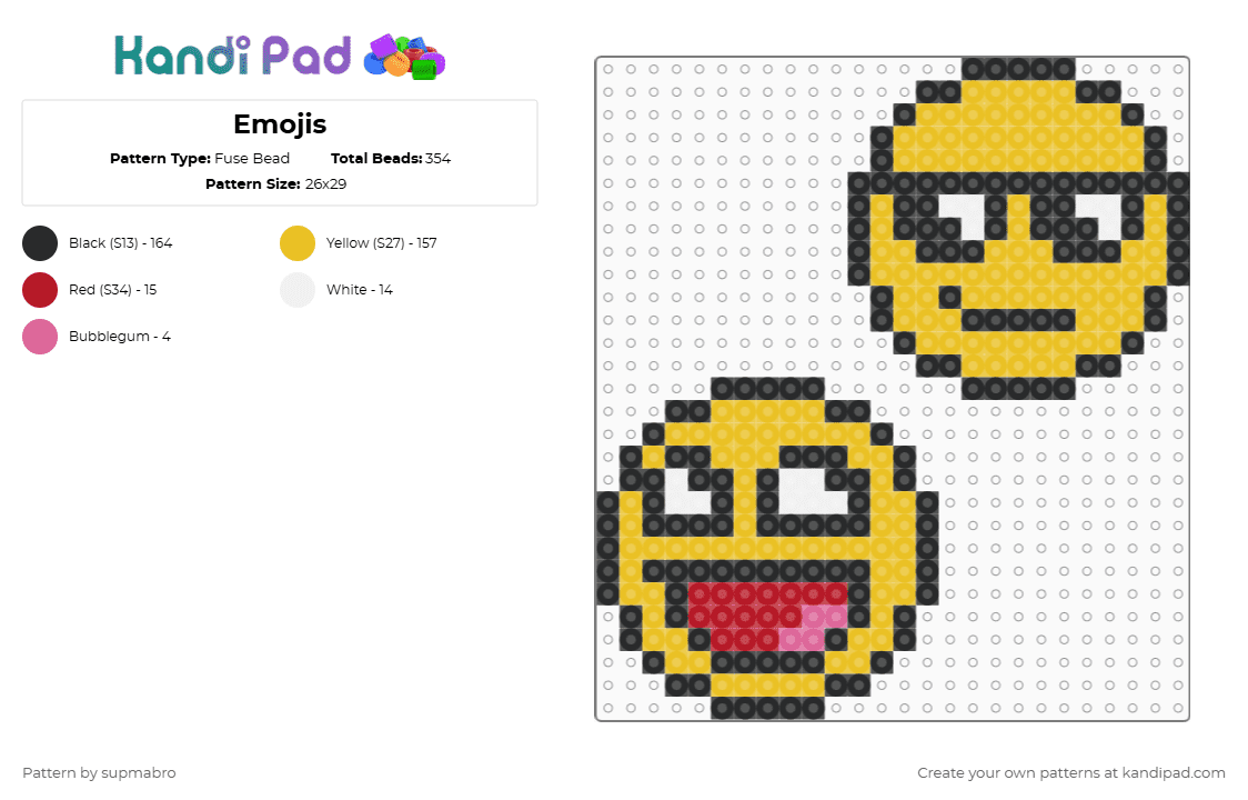 Emojis - Fuse Bead Pattern by supmabro on Kandi Pad - emojis,smiley,happy,cool,sunglasses,yellow