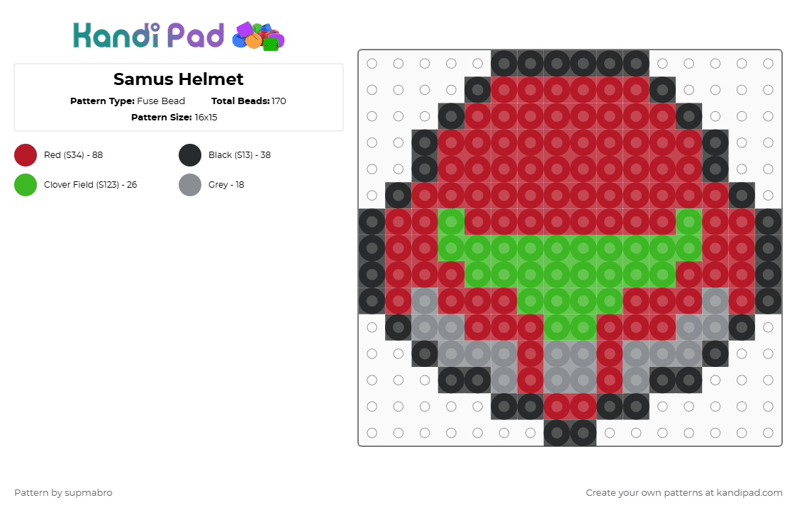 Samus Helmet - Fuse Bead Pattern by supmabro on Kandi Pad - red