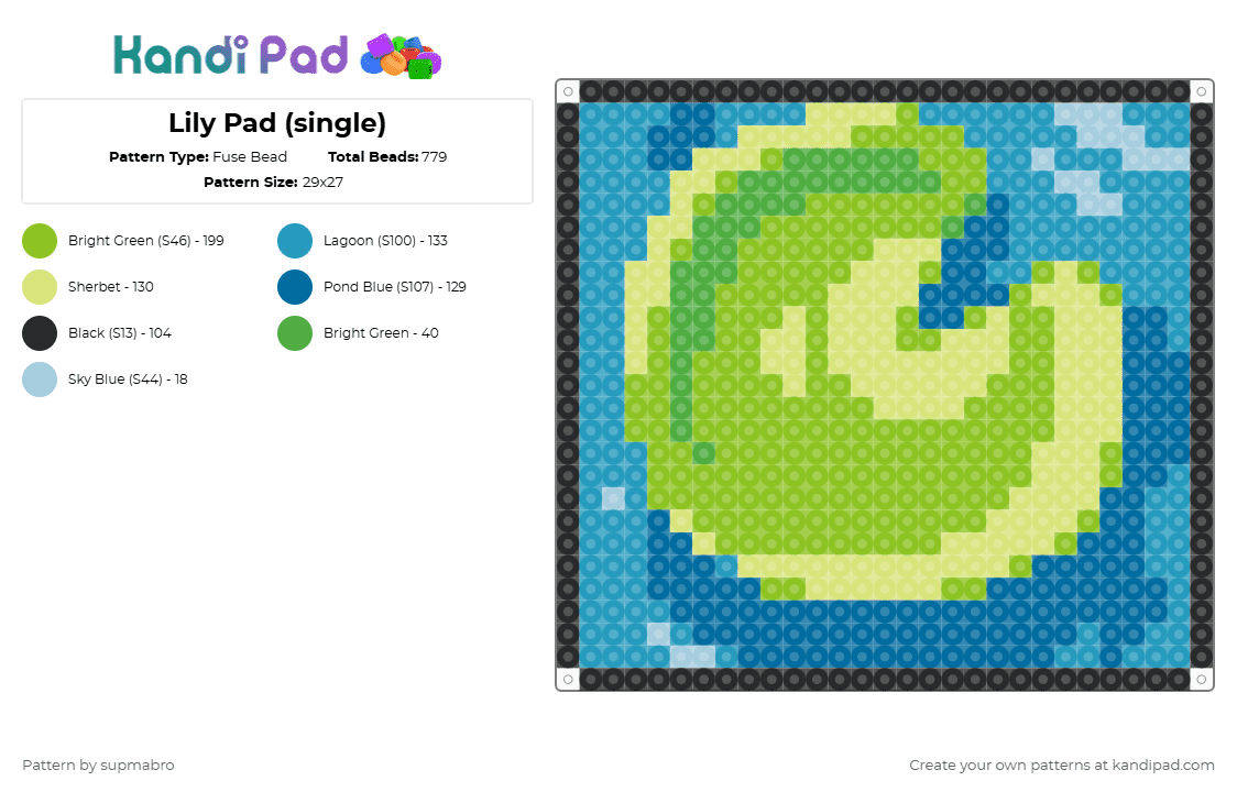 Lily Pad (single) - Fuse Bead Pattern by supmabro on Kandi Pad - light blue,green